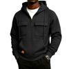 Men's Casual Hooded Zip-Up Sweatshirt with Loose Fit, Stand Collar and Multiple Pockets for Fall Winter