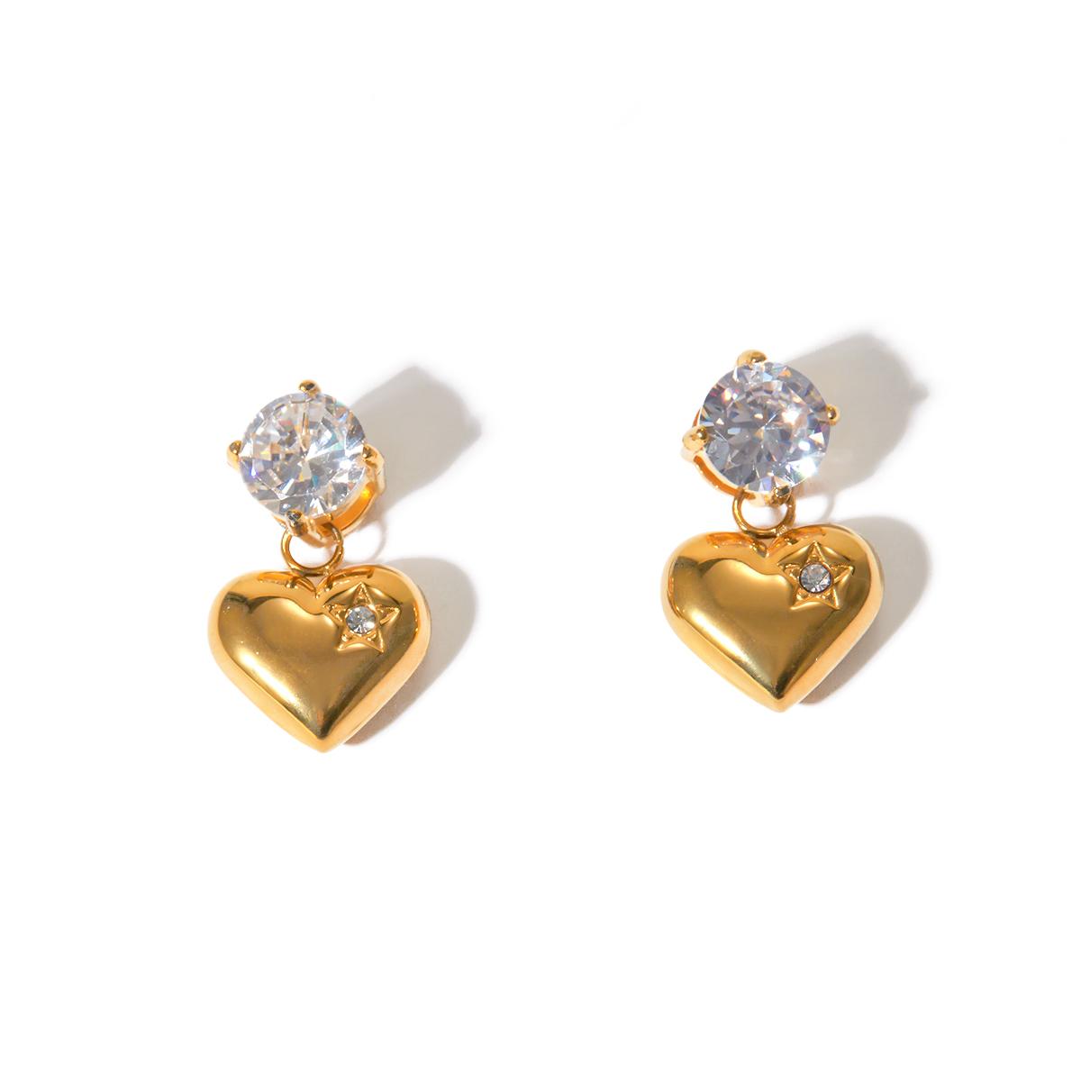 

Creative Stainless Steel Heart Pendant Earrings for Women Cubic Zirconia Gold Color Rust Proof Basic High Quality Jewelry золотистый