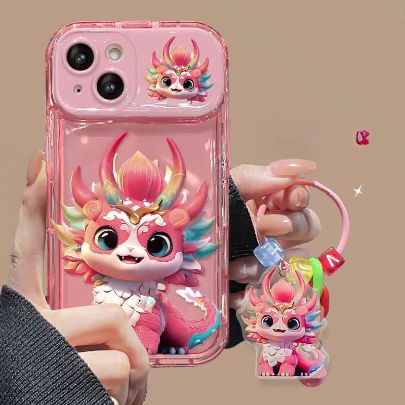 Applicable To Apple 15 Mobile Phone Case IPhone 14/13promax Cute Colorful Dragon Pendant 11/12 Flip Mirror