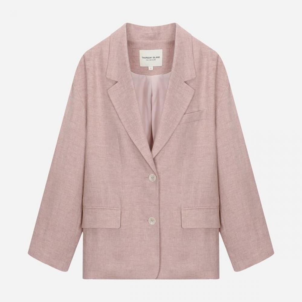 

Thursday Island Check Pattern Linen Two Button Jacket T256mjk136w pink (PK)/S