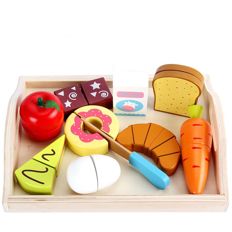 Holz-Spielküche für Kinder mit Obst- und Gemüse-Schneidespielzeug für fantasievollen Kochspaß
