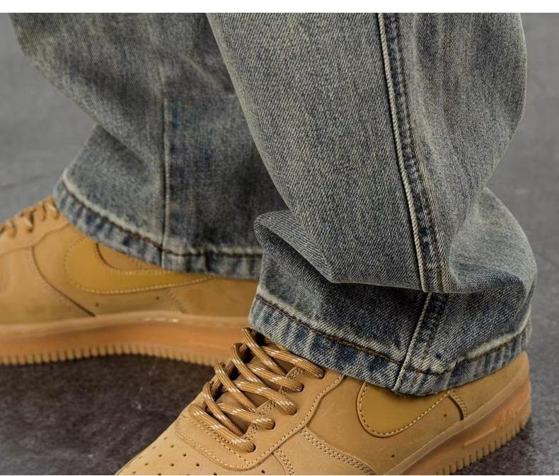 Men's Retro Wide-Leg Straight Jeans - Casual Spring/Autumn Drape Trousers