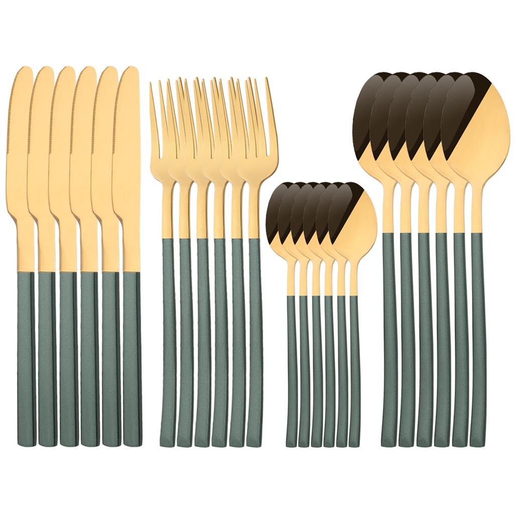 24Pcs Silver Cutlery Set Stainless Steel Dinnerware Set Knife Fork Spoon Dinner Set Kitchen Tableware Service for 6 Flatware Set
