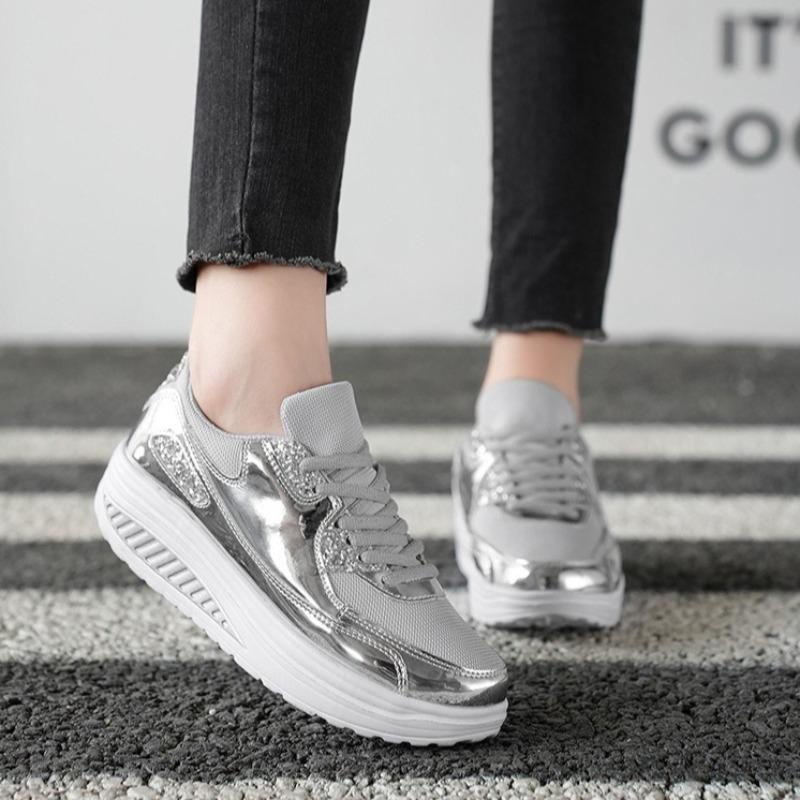 Mode Gold Pailletten Damen Freizeitschuhe Herbstmode Mesh Casual Atmungsaktive Sneaker Outdoor Damen Tenis Laufschuhe Sport Schuhe Plus 36-42
