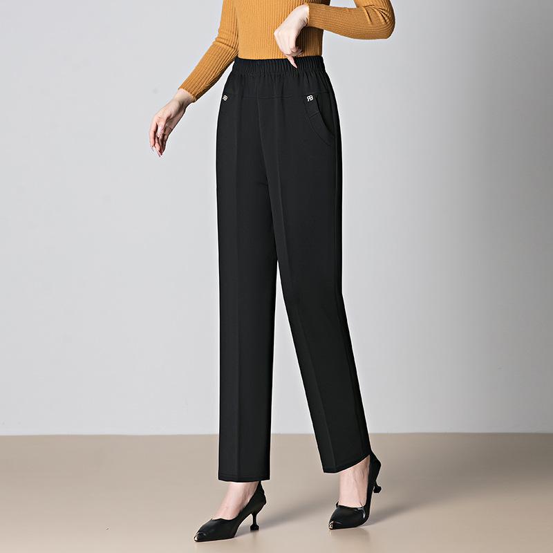 Spring & Autumn Casual Elastic Waist Pants for Middle-Aged Women - Solid Color, Comfortable, Leg-Lengthening Design