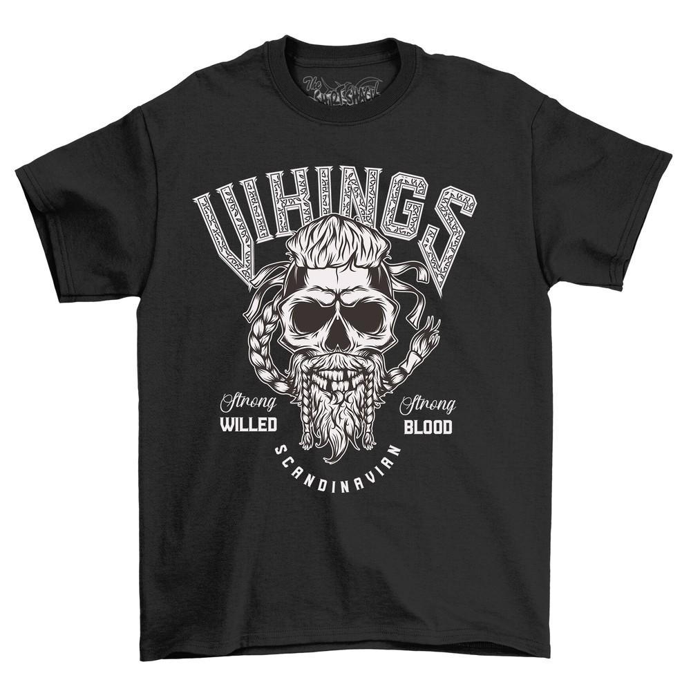 Vikings Strong Willed - Skull Beard Power! Funny T-shirt, Unisex Design, Perfect