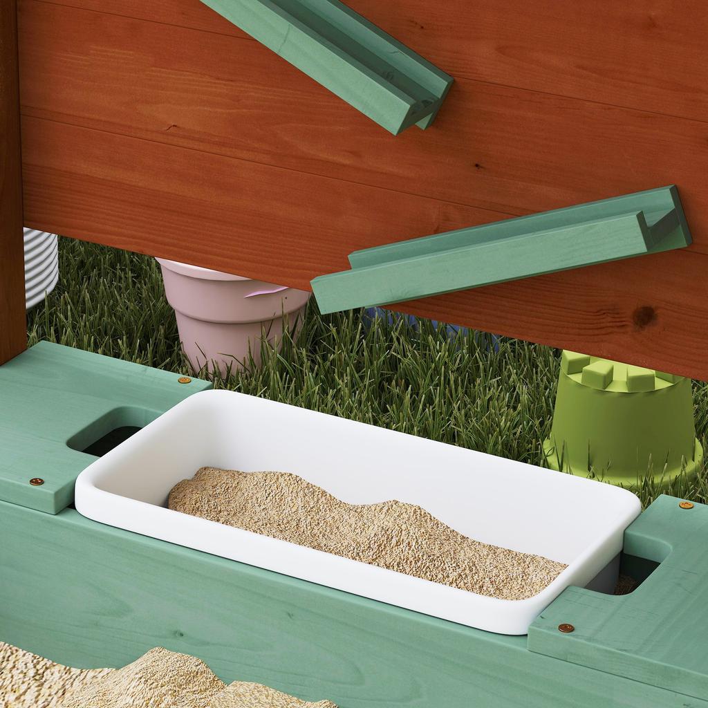 Wood Sandpit with Canopy, Storage Bins, Funnel, Liner, Chutes, Bucket with Tap, 116 X 112.5 X 128 Cm, Green