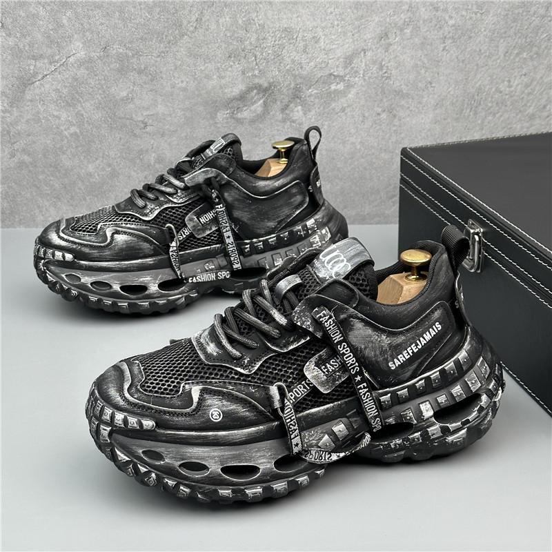 Chunky Sneaker Men Designer Tire Sole Running Shoes Fashion Casual Leather Mesh Breathable Height Increased Platform Sport Shoes