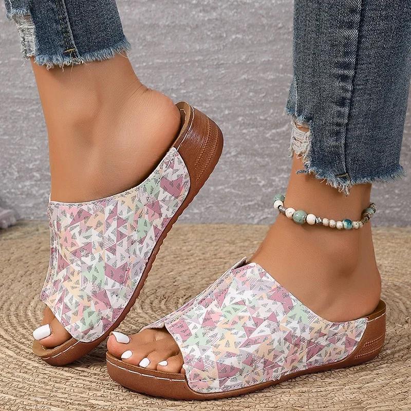 Fashion Fashion Floral Printed Women's Slippers Summer Soft Sole Comfort Wedges Sandals Woman Lightweight Non Slip Casual Beach Slides