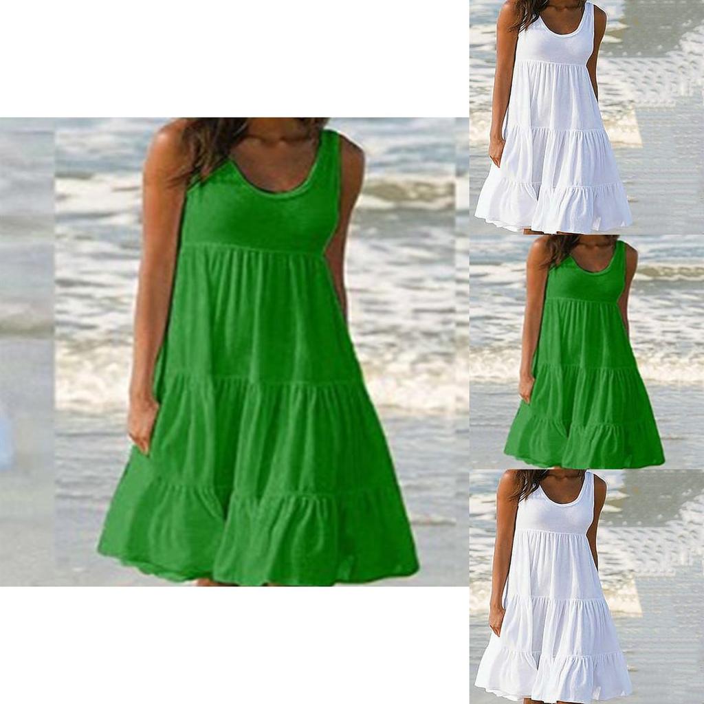 Stylish Women's Holiday Summer Solid Sleeveless Party Beach Loose Short Dress Sundress For Effortless Elegance