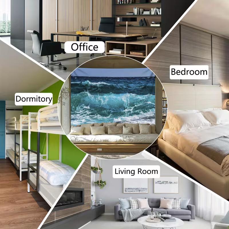 2D Ocean Wave Tapestry Turquoise Sea Wall Hanging for Bedroom Living Room Home Decor