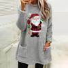 Cross-border Women's Christmas Grandpa Print Plush Hoodie with Pockets