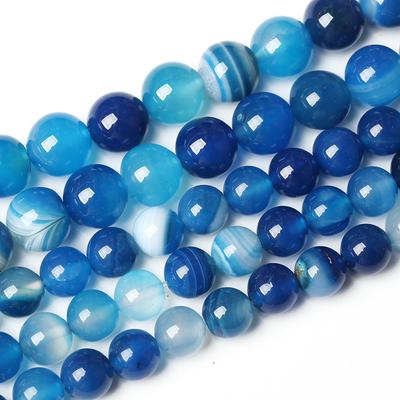 Blau gestreifte Achatstein Natürliche Runde Perlen 15" Strang Glatte Lose Zwischenperlen 4/6/8/10/12mm für Schmuckherstellung DIY Armbänder Zubehör