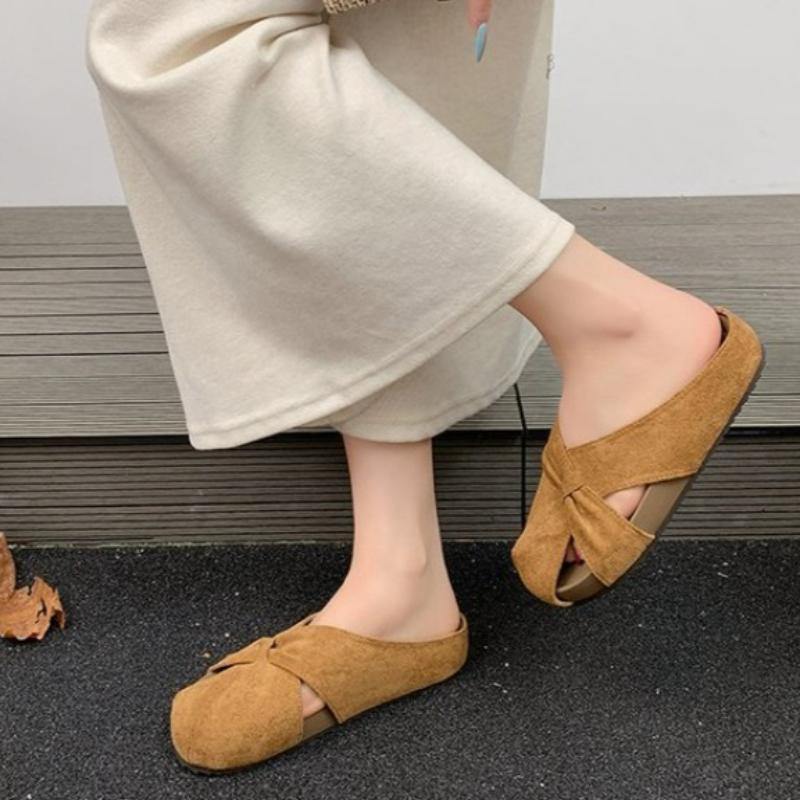 Cover Toe Mid-heel Flat Slippers for Women 2026 New Geometric Shape Solid Color Outdoor Casual Comfortable Stylish Slippers