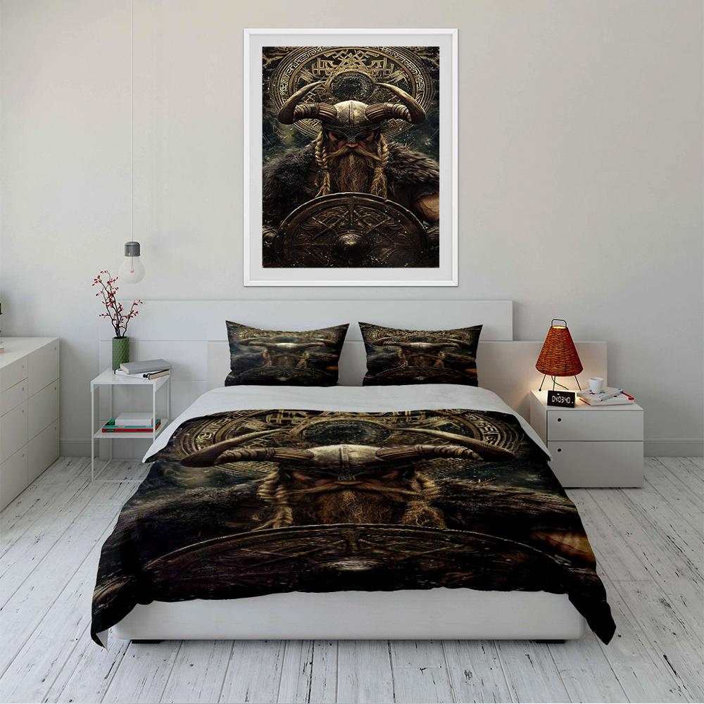 Viking Warrior Print 3-Piece Bedding Set Bedding set (1 duvet cover, 2 pillowcases, duvet not included)