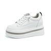 Women's White Platform Sneakers with Rhinestone Elastic Laces - Genuine Leather, Thick Sole, 7cm Height Boost, Lightweight & Versatile.