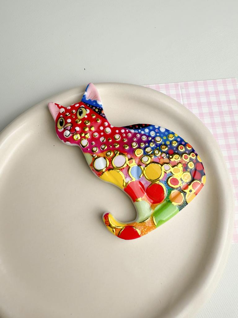 1PC Colorful Cute Cat Bronzing Relief Refrigerator Sticker Creative Cute Cat Home Decoration Refrigerator Sticker