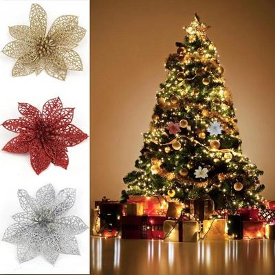 4Pcs Hollow Xmas Flowers Artificial Christmas Hollow Flower For Christmas Tree Decorations Ornaments Wedding Decor