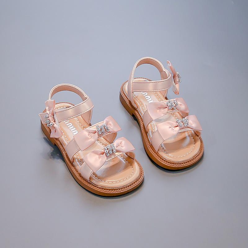 Summer Girls Open Toe Rhinestone Bow Princess Sandals Kids Stage Performance Dress Shoes