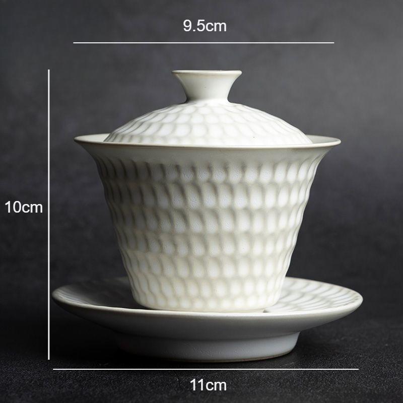 

Gilded Hammer Patterned Lid Bowl Household Ceramic Tea Bowl Chinese White Host Tea Cup Drinking Utensils Kung Fu Accessories 160ml
