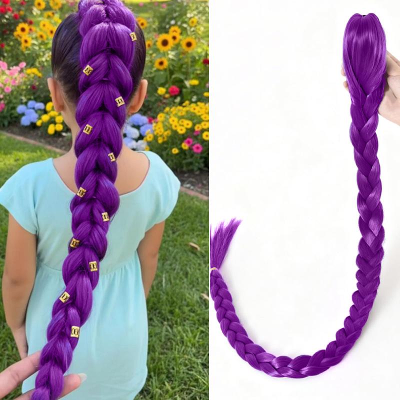 

26inch Purple Braided Hair Ponytail Extensions for Kids Cosplay Long Purple Braids Rumi Hairstyle for Kids Christmas Party Use 26inches