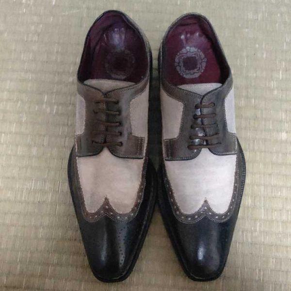 Vintage Spain Made/MEZLAN/Two-Tone Wingtip Shoes/8M/Approx. 26.0/Off-White & Black/Bicolor/Long Nose(USED)