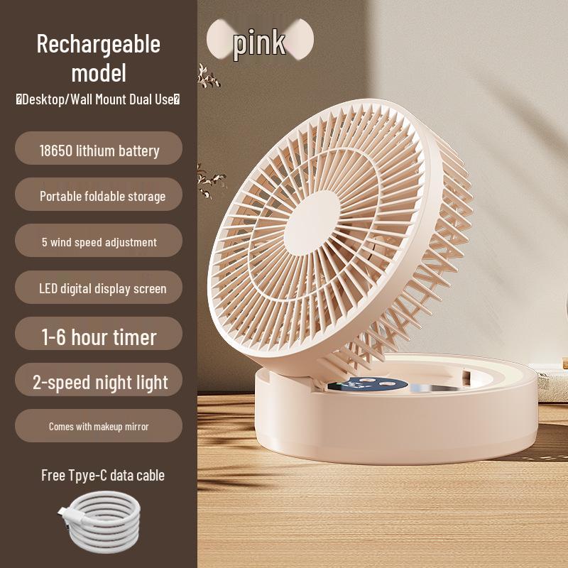 Foldable USB Fan with Mirror: Compact Multi-Functional Fan for Home, Office, or Dorm.