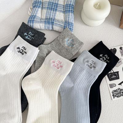 Women's Spring and Summer Classic Simple Letter Embroidery Preppy Cotton Breathable Sweat Socks