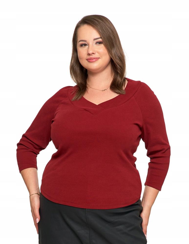 Women's Ribbed V-Neck Blouse Stylish Elegant Cotton MORAJ L red