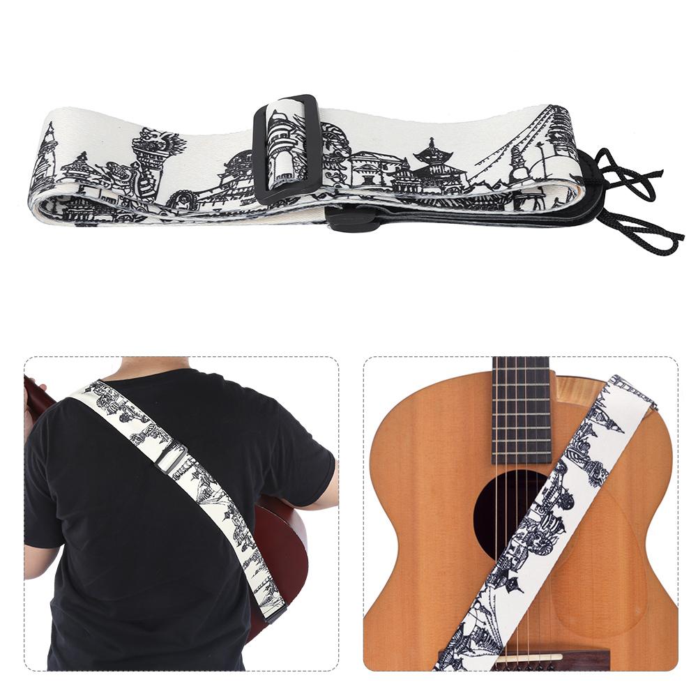 Leder Schultergurt Schwarz Weiß Bedruckt Verstellbare Länge Langlebig für Bass Folk Gitarre