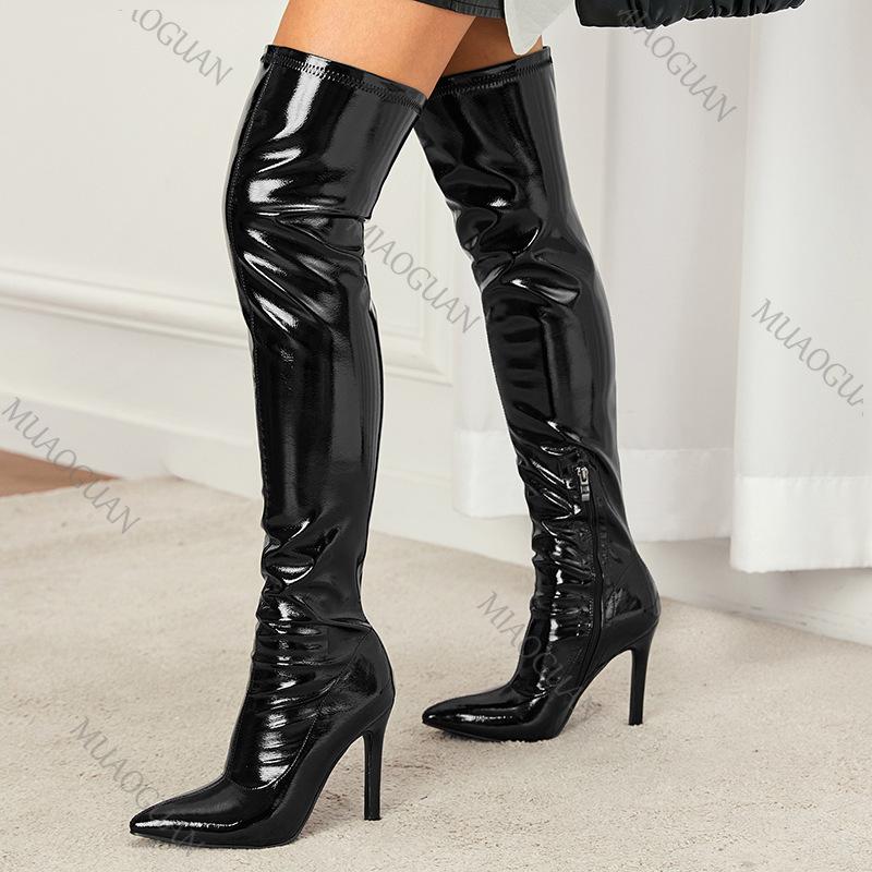 Fashion Stiletto High Heels Women Over-the-Knee Boots Pointed Toe Heeled Shoes For Ladies Strippers Dancing Snake Print Footwear