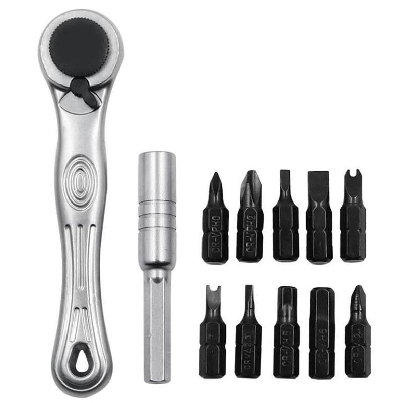 12Pcs Portable Mini Ratchet Wrench Close Quarter Adjustable Ratcheting Screwdriver Bits Set with 1/4 Drive Tool Sets