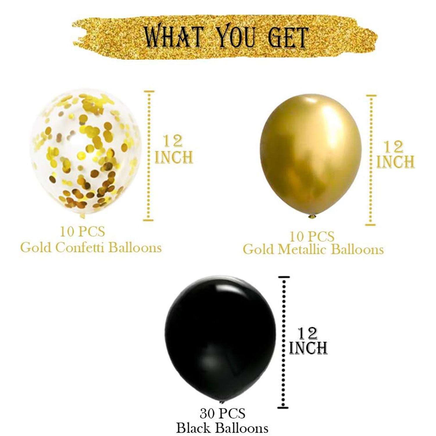 

12inch 50pcs black and gold balloon set with confetti, suitable for weddings, birthdays, themed parties, family gatherings 12inch