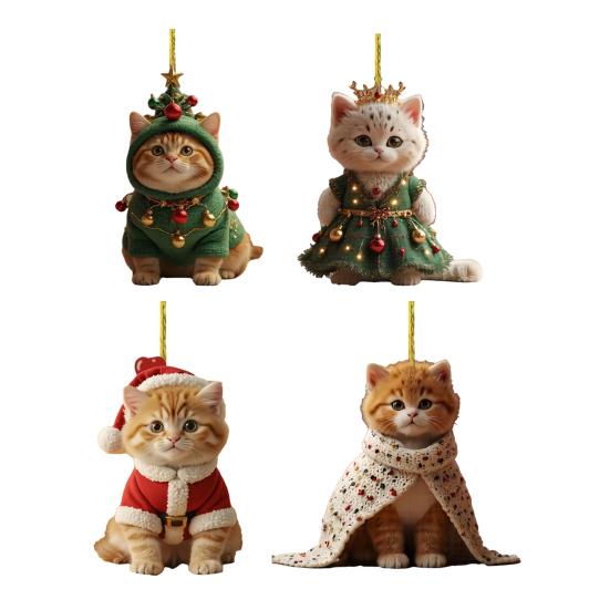 Cute Cat Christmas Ornament Acrylic Christmas Tree Ornament 2D Flat Cartoon Cat Hanging Pendant