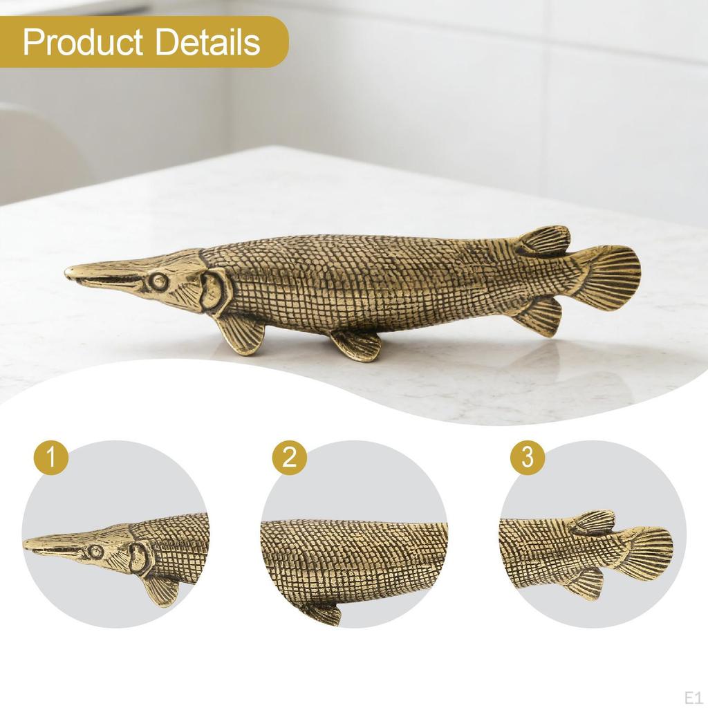 Gar Sculpture Vintage Gift Rustic Miniature Desktop Ornament Fish for Bedroom TV Stand