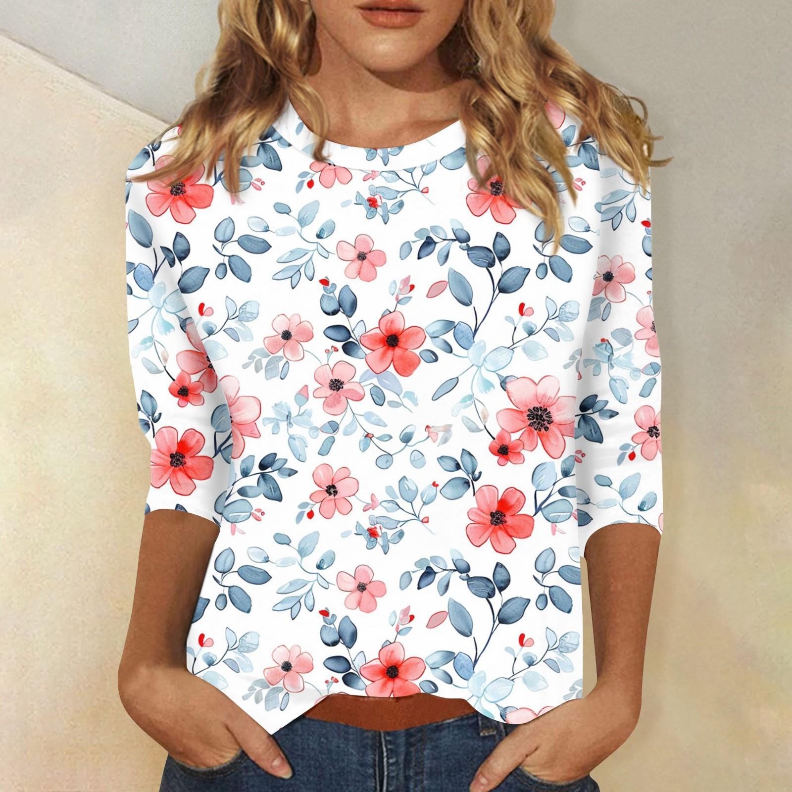 

Женская модная повседневная футболка с круглым вырезом и принтом 3/4 L