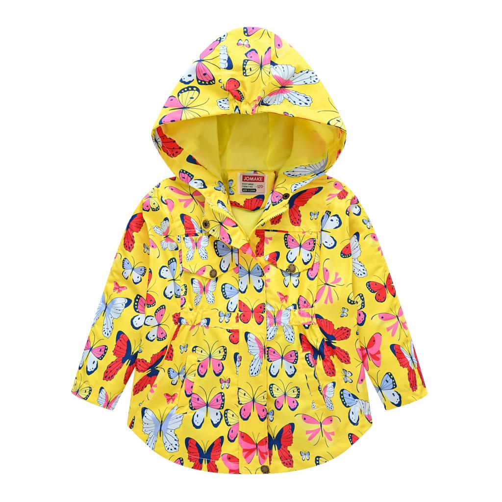 Fall Girls Butterfly Print Waist Jacket Girls Double Layer Hooded Zipper Shirt Fashion Windbreaker Jacket