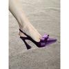 Schleifenwort mit Hufeisenabsatz Sandalen Damen spitz Seide lila leere hohe Absätze Damen