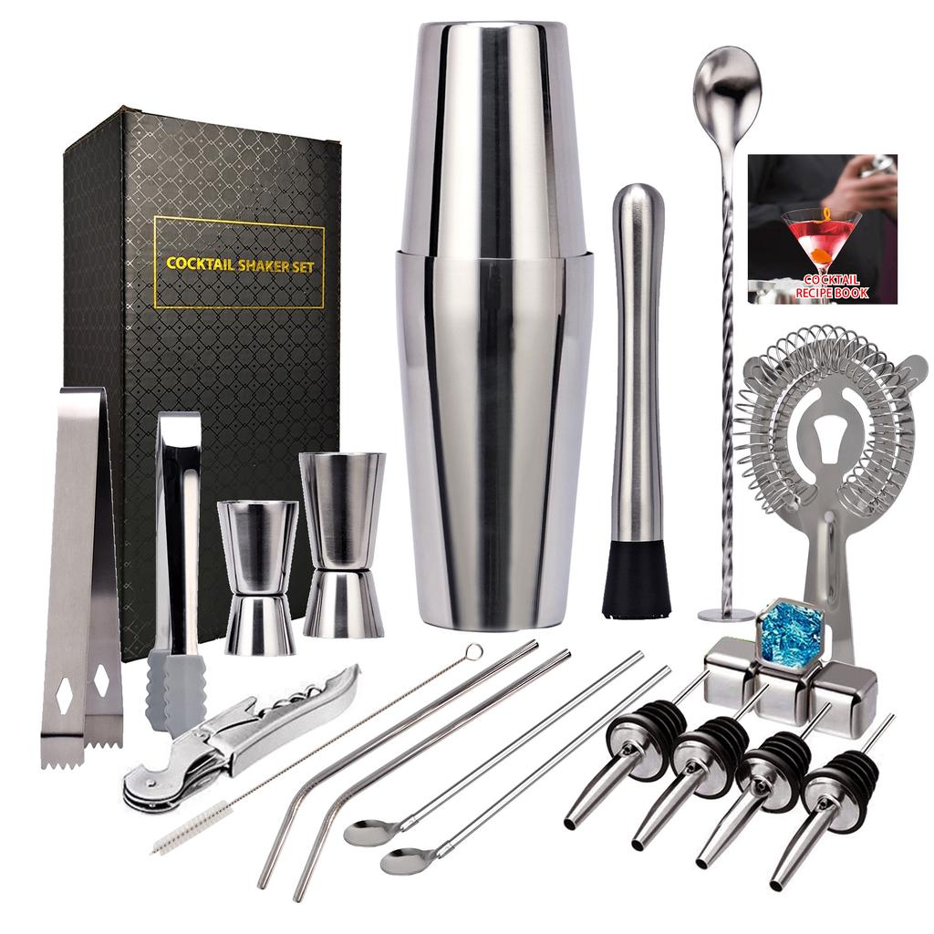 Stainless Steel Bartender 22-Piece Set, Cocktail Shaker Shaker, Dispenser, Ounce Cup Bartending Tool