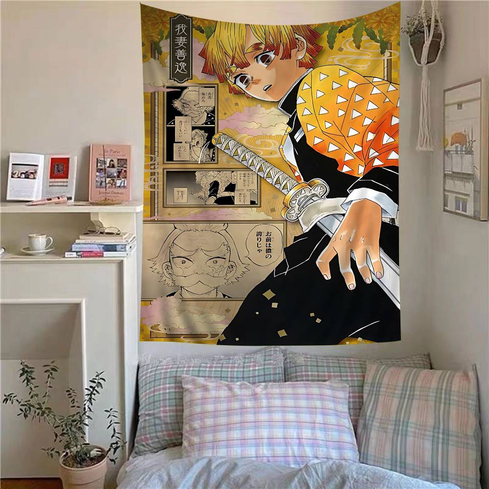 AAgatsuma Zenitsu Anime Tapestry Hanging Tarot Hippie Wall Rugs Dorm Wall Hanging Sheets