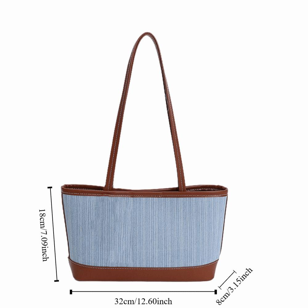 Handbag Denim Splicing Tote Bag Large Capacity Ins Square Tote Bag Simple Shoulder Bag  Travel