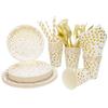 New White Hot Stamping Party Supplies Set: Disposable Plates, Cups, Napkins, Tablecloths, Cutlery