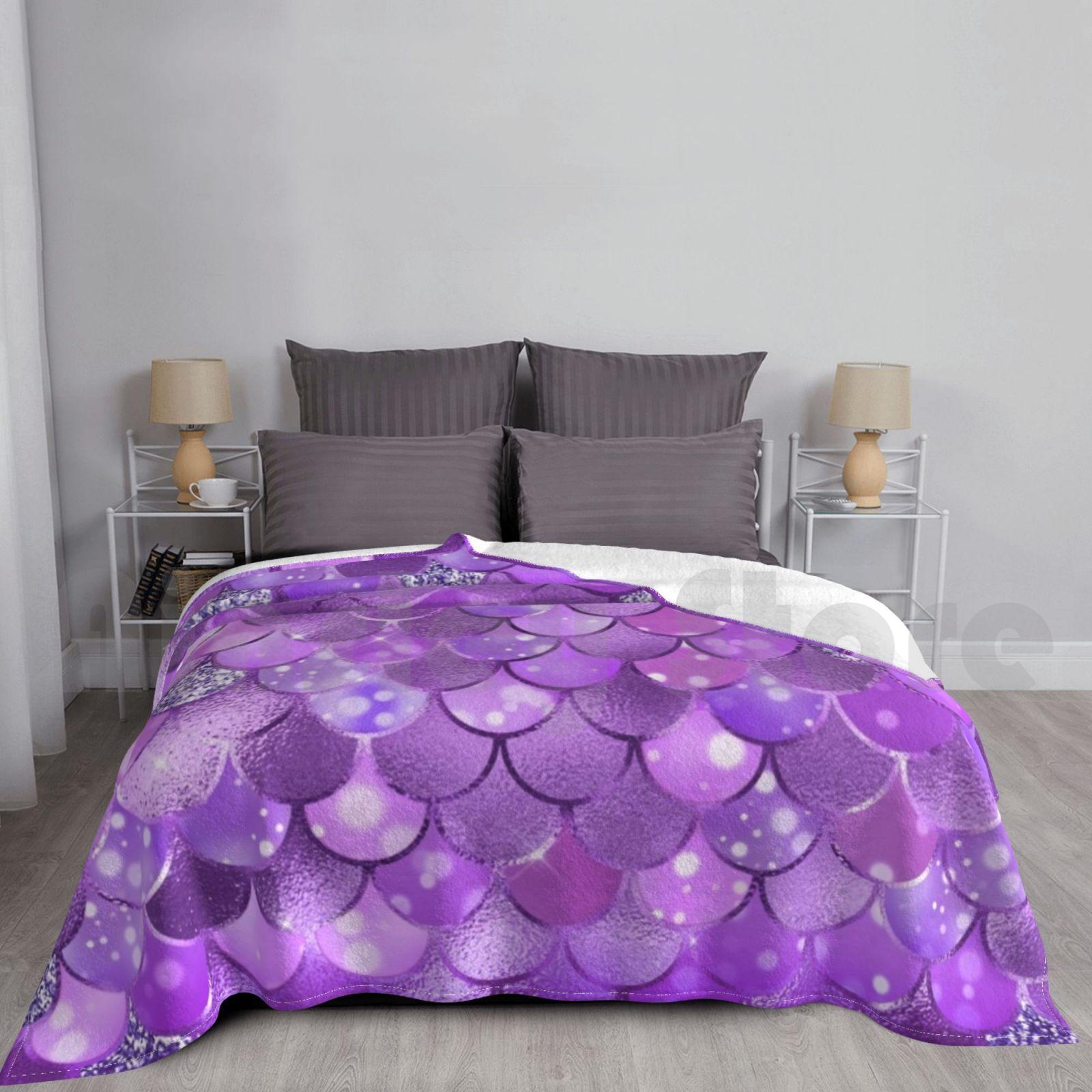 Mermaid Scales Blanket Fashion Custom 1263 Mermaids Mermaid Scales Glitter Silver For Girls Girly Purple Size: 75*100cm, Weight: 230 GSM