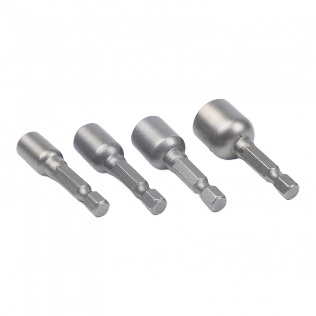 Magnetic Nut Driver Socket Set 4pcs 6 8 10 13mm Hex Shank 14 Inch Drill