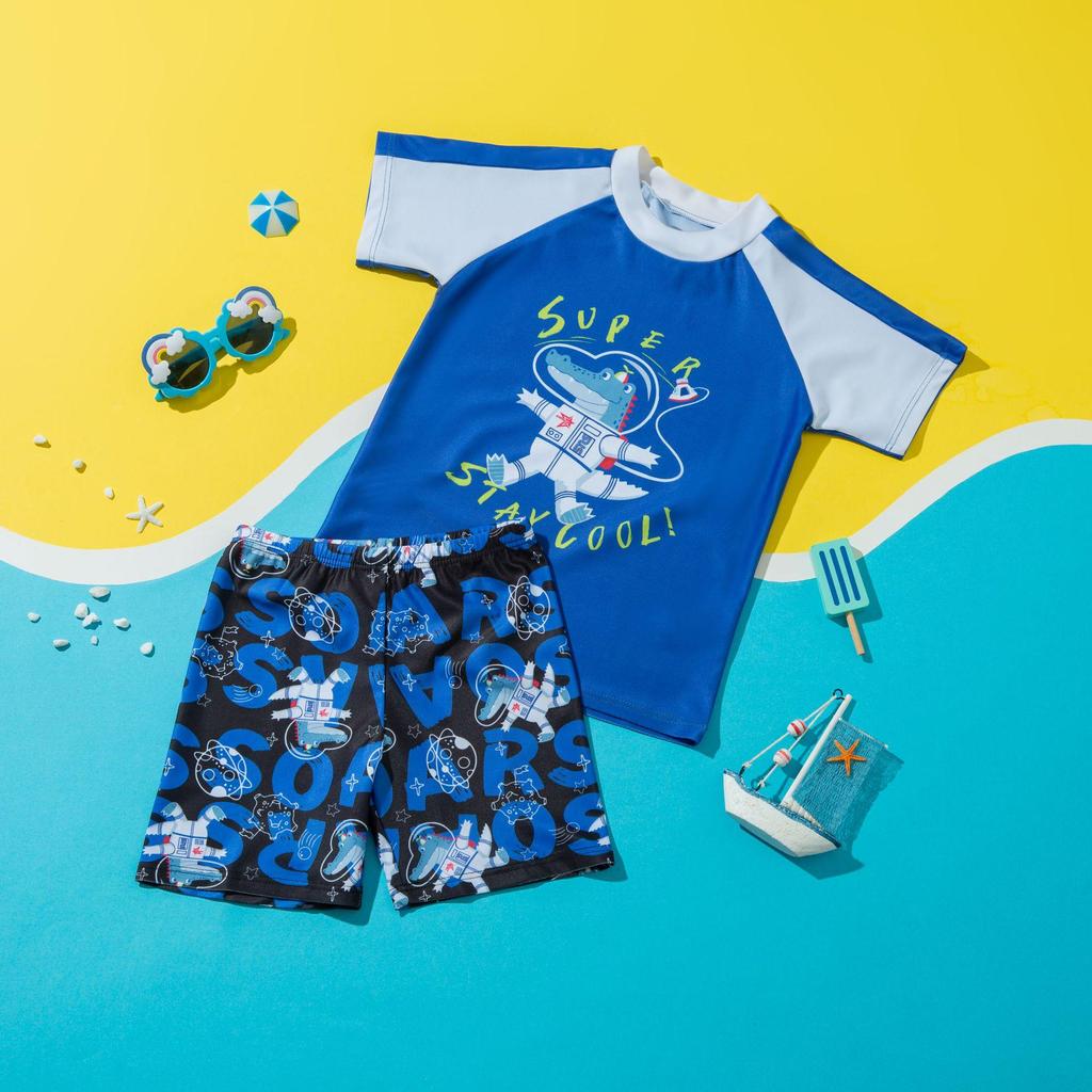 Kids' Cartoon Swimwear Set: Boys' & Girls' Swim Trunks, Short Sleeve for Middle & Big Children
