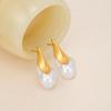 18K Gold-Plated Titanium Ethnic Patchwork Water Drop Earrings with Baroque Pearls