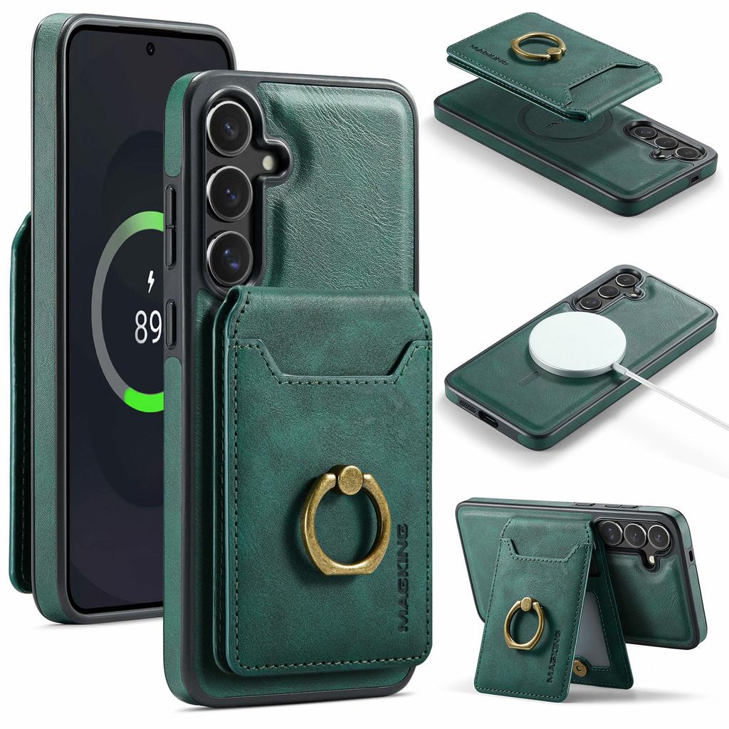 MAGKING K1 Series For Samsung Galaxy S25 FE Magnetic Case PC+TPU+PU Phone Cover with Card Holder