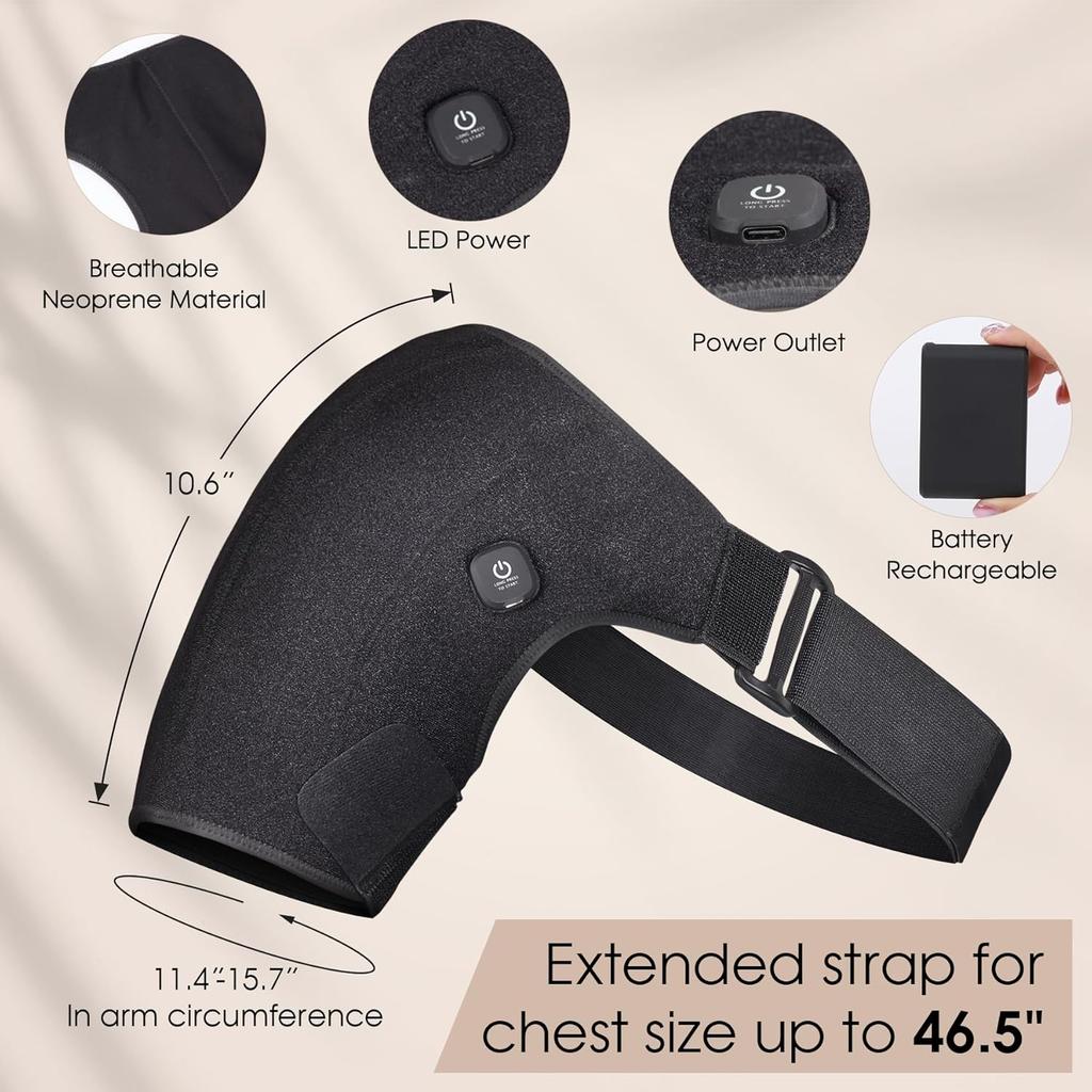 Cordless Heated Shoulder Wrap Shoulder Massager for Men Women Heating Shoulder Brace Heating Pad 2 Heating Settings Warmer