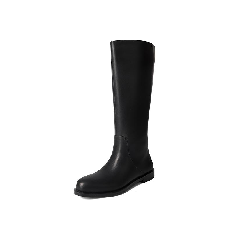 2.5CM European and American Fashion Simple Tall Boots 2025 Autumn and Winter New Round Head Low Heel One Pedal Knight Boots Women