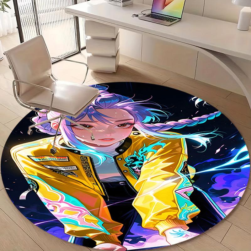 1pc KPop Demon Hunters RUMI2 Design Printed Area Round Carpet for Bedroom Living Room Home Decor Rugs Mat Non Slip Mat Rug for Bedside